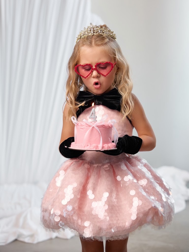 Toddler Girl Tulle Party Dress - Rosa Pailletten-Tüll-Mädchen-Geburtstagskleid mit großer schwarzer Schleife,