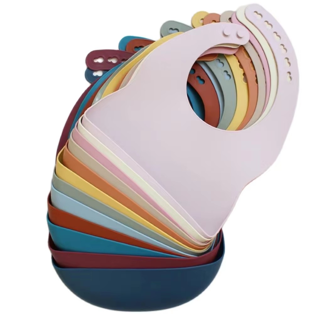 Waterproof Baby Bibs Silicone - Baby-Lätzchen aus Silikon, wasserdicht, weich, 4-Gang-verstellbar,