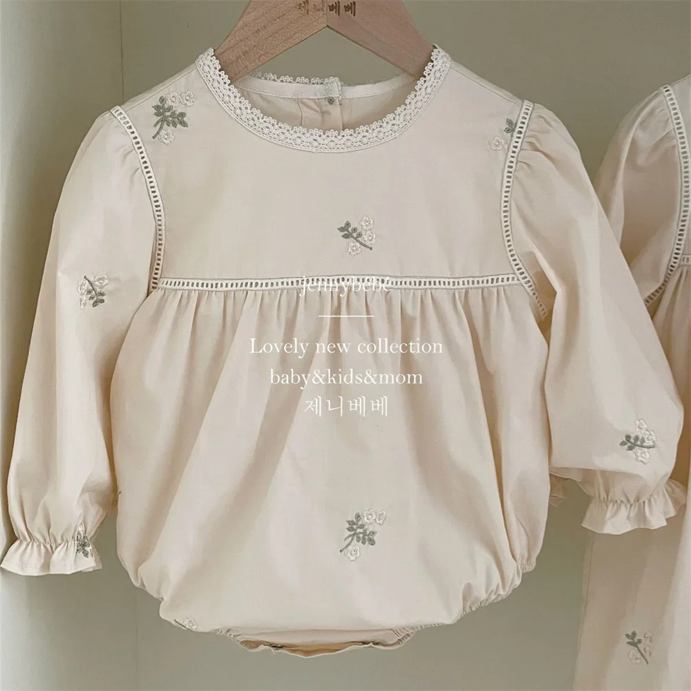 Newborn Baby Girl Romper Floral - Baby Mädchen bestickt Blumen Strampler langärmelig