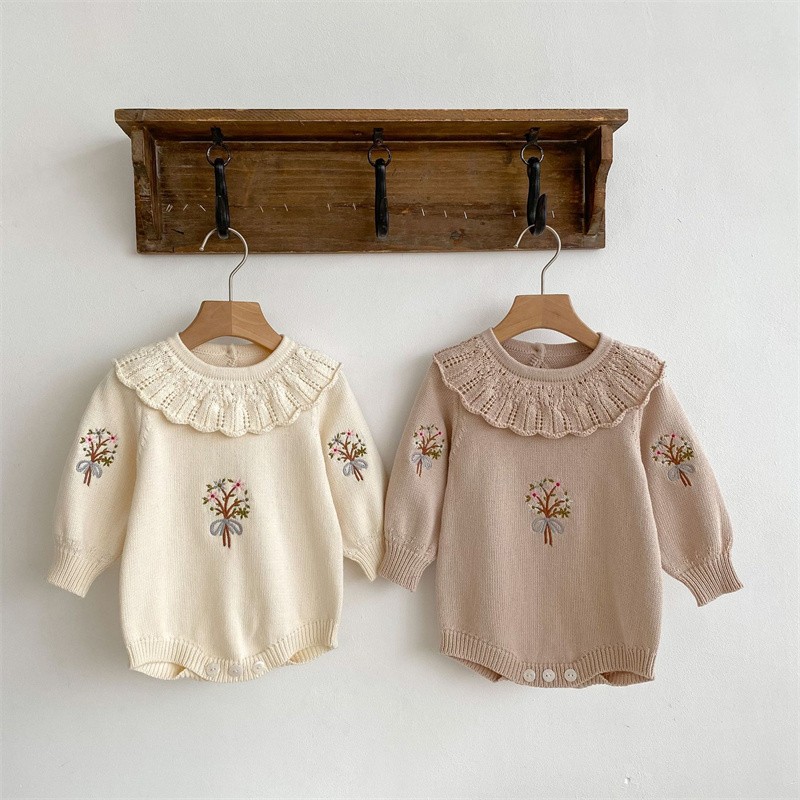 Newborn Baby Girl Romper Floral - Herbst Neugeborene Strick Stram pler Mädchen