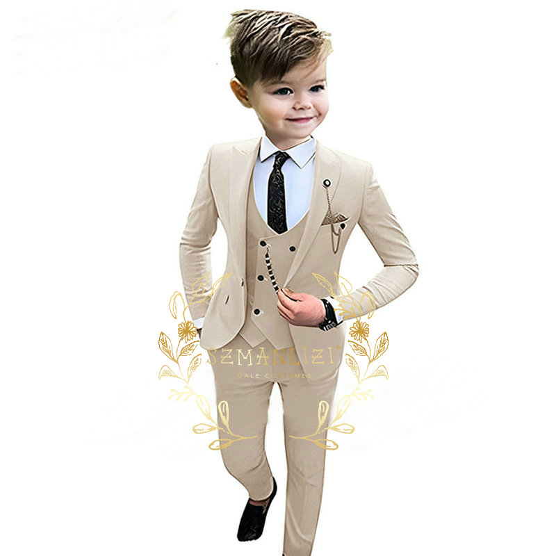 Baby Boy Suit Set Baptism - Kinder Jungen Beige Blazer Weste Hosen