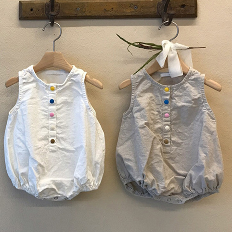 Baby Summer Linen Sleeveless Jumpsuit - Leinen Baumwolle Jungen Stram pler Sommer