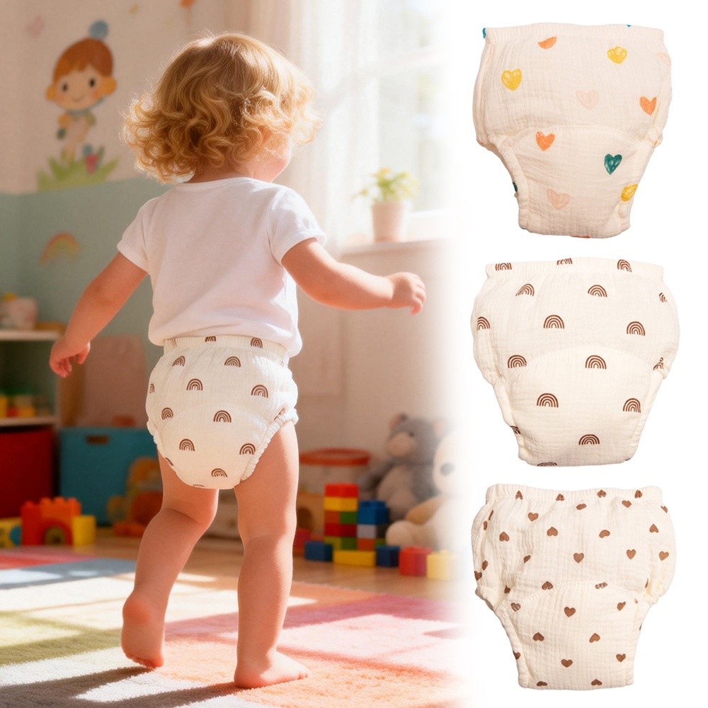 Toddler Training Pants Leak Proof - Baumwollgaze Baby-Trainingsunterhosen Atmungsaktive Wasserdichte Waschbare Windelhosen