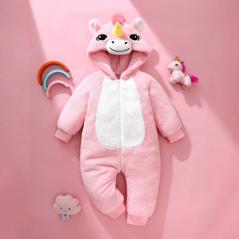 Cotton Baby Onesies Zipper - Neugeborenen-Baby Rosa Einhorn-Strampler mit Reißverschluss und