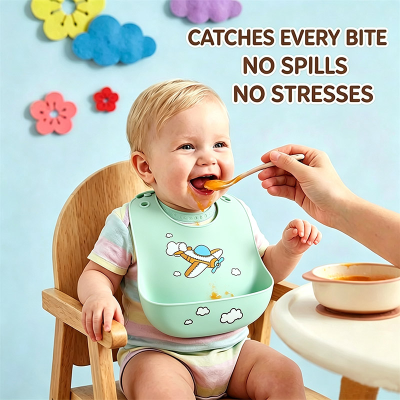 Waterproof Baby Bibs Silicone - Silikon-Baby-Fütterungslätzchen, wasserdichtes Lätzchen mit Essensfänger, verstellbares,