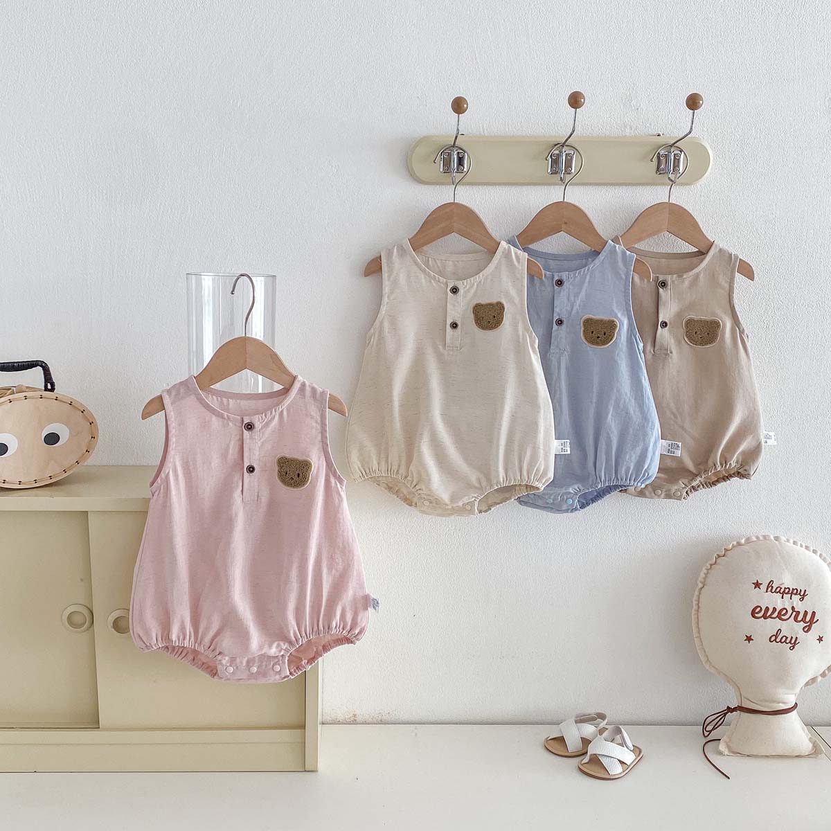 Baby Summer Linen Sleeveless Jumpsuit - Baby Sommer Bären-Strampler Ärmellos, Niedlicher Bären-Body