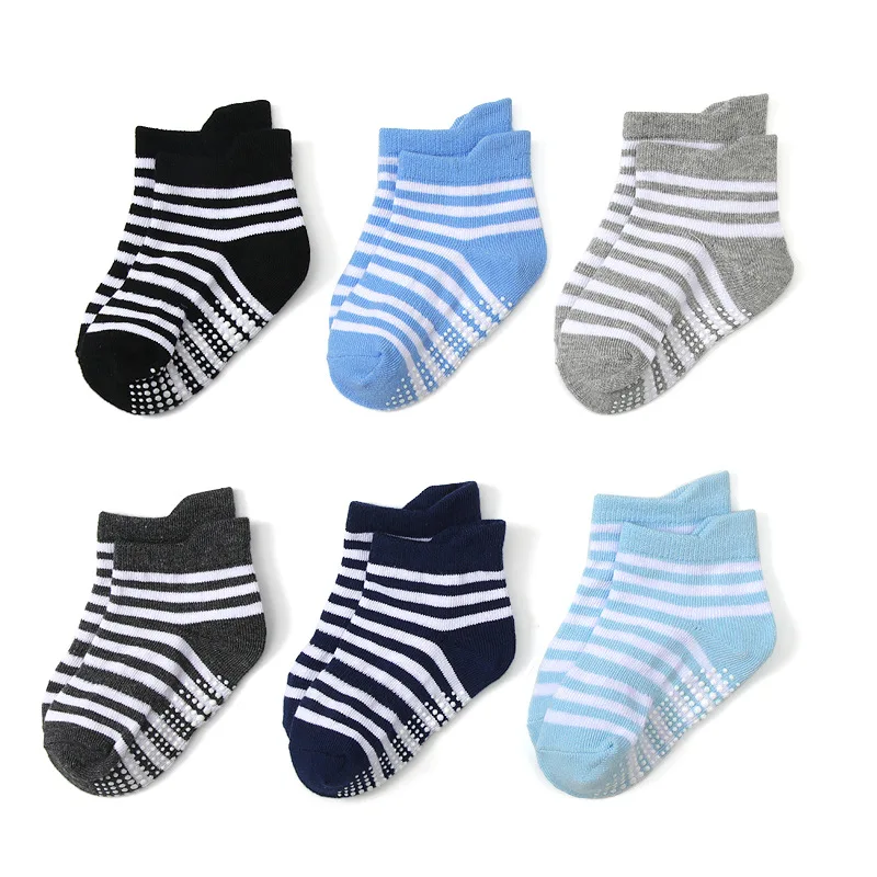 Unisex Baby Socks Non Slip - 6er-Pack Baby-Bodensocken Gestreift Atmungsaktive Baumwolle Rutschfeste
