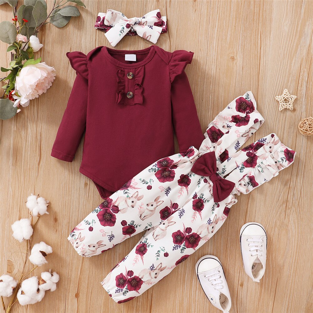 Newborn Baby Girl Romper Floral - 0-24 Monate Neugeborenes Mädchen 3 Stück