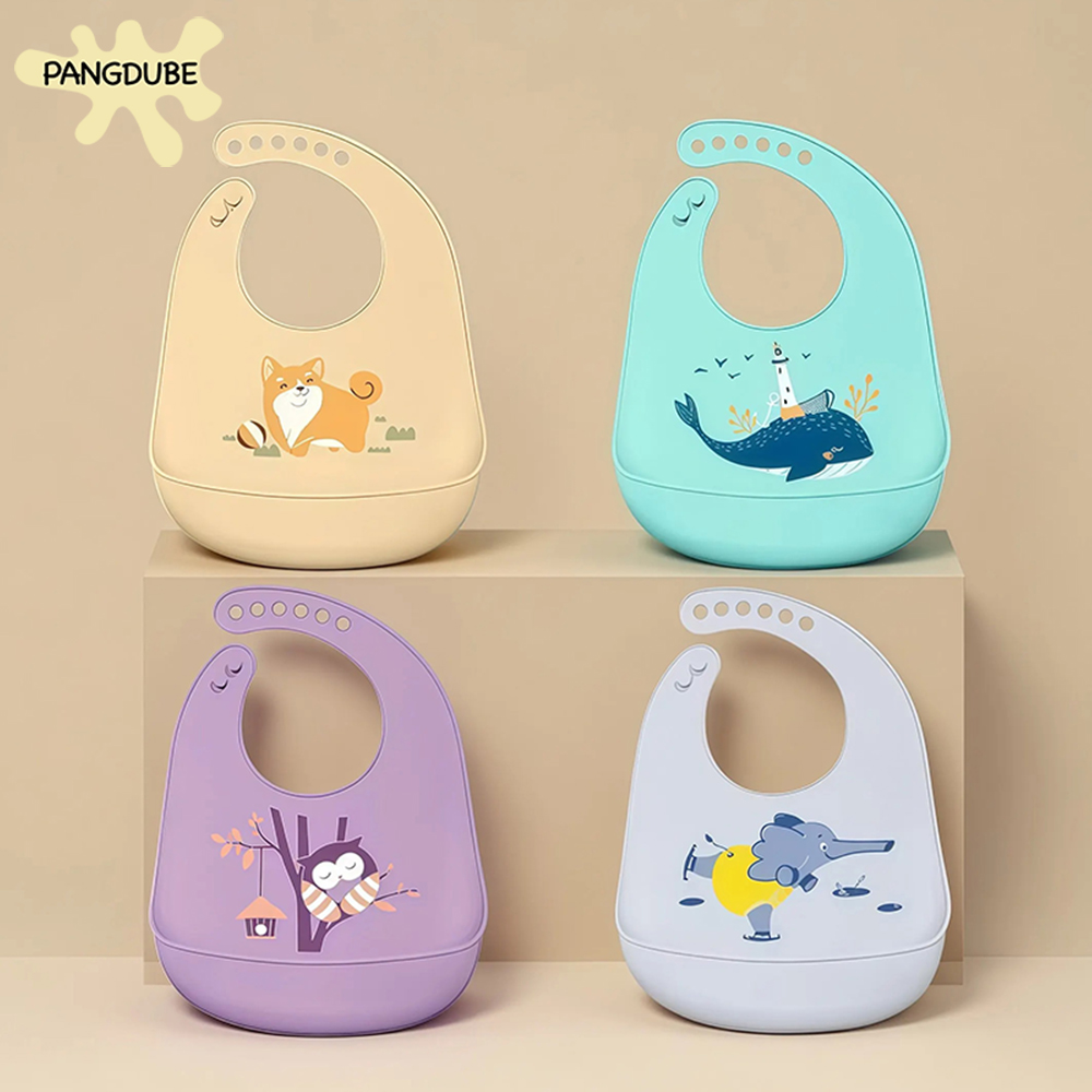 Waterproof Baby Bibs Silicone - PANGDUBE Baby-Lätzchen, wasserdichtes, verstellbares Silikon-Lätzchen, niedlich