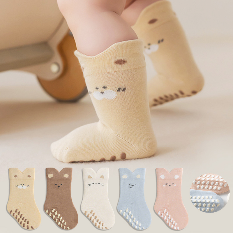 Unisex Baby Socks Non Slip - 3/5 Paar Anti-Rutsch-Socken für Neugeborene, Cartoon-Design,