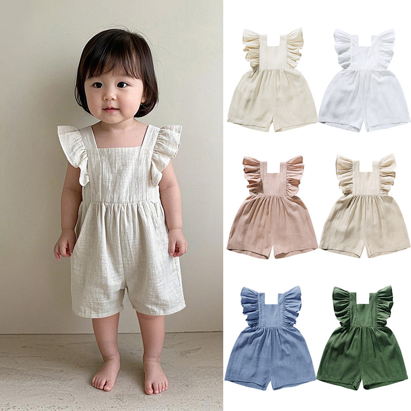 Baby Summer Linen Sleeveless Jumpsuit - Sommer-Babykleidung Unisex Mädchen-Strampler Leinen Lässige Mädchen-Overalls