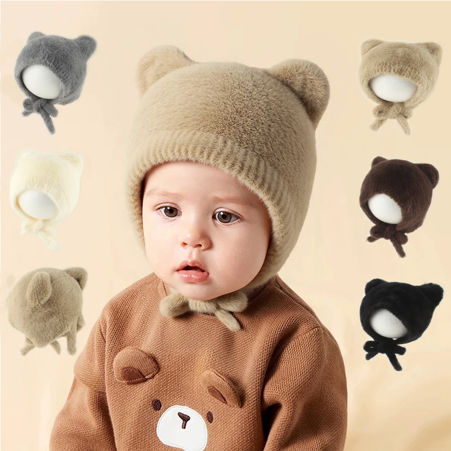 Infant Beanie Hat With Ears - Nette Cartoon Baby Gestrickte Hut Winter