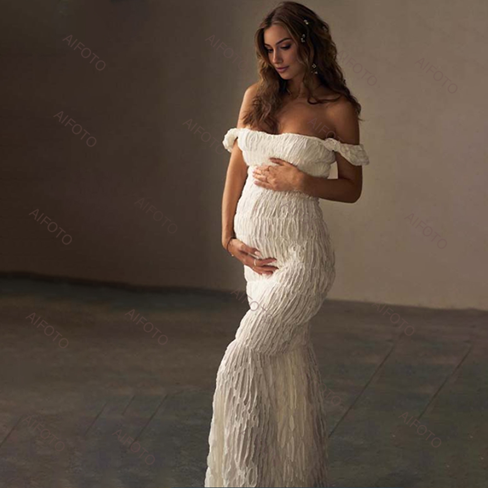 Maternity Wear - Umstandskleid, Fotostudio, Schwangerschaftskleid, eleganter Plissee-Maxirock, schmeichelhafte