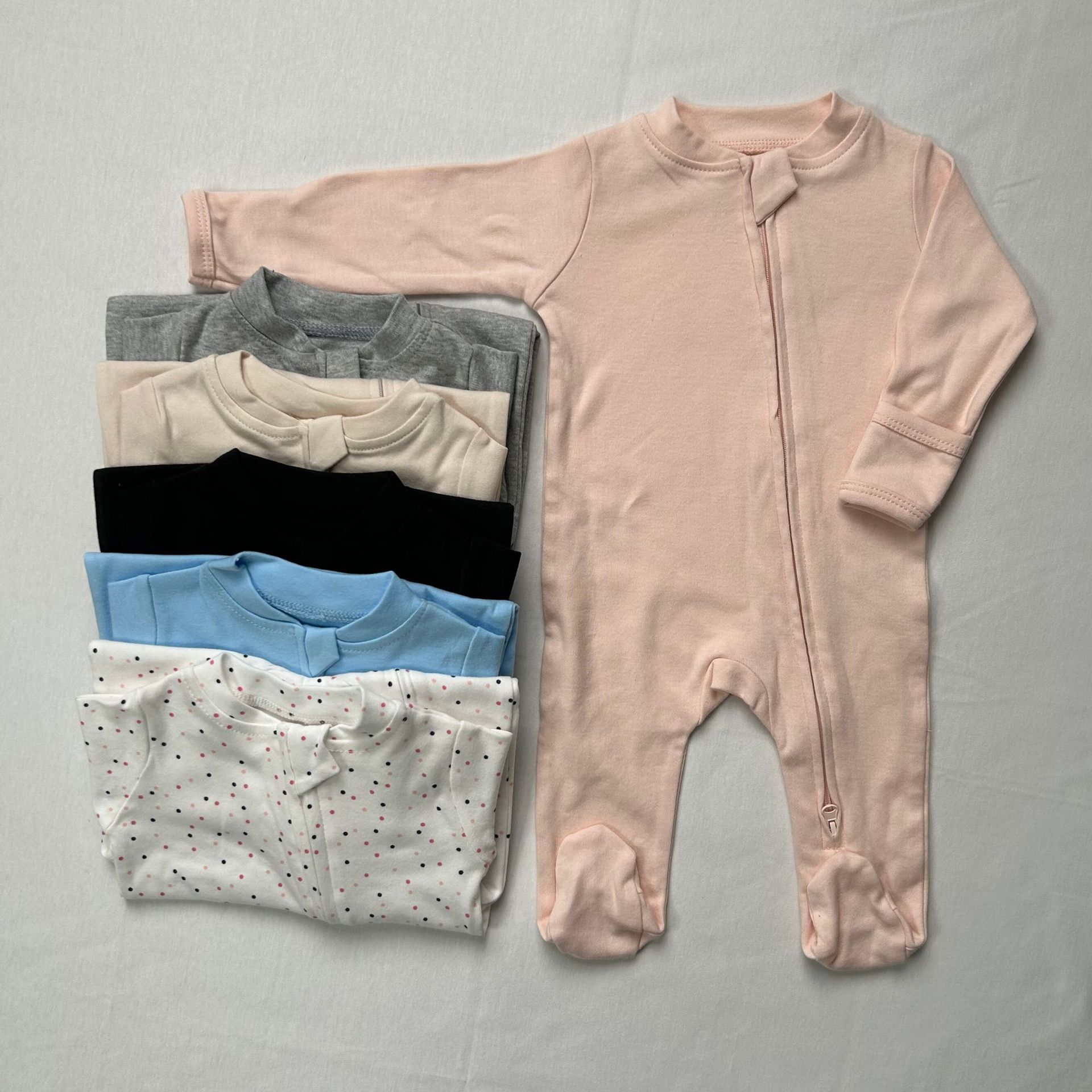 Cotton Baby Onesies Zipper - Unisex Baby Dreieck-Strampler, Baumwoll-Langarm-Strampler mit Doppelreißverschluss
