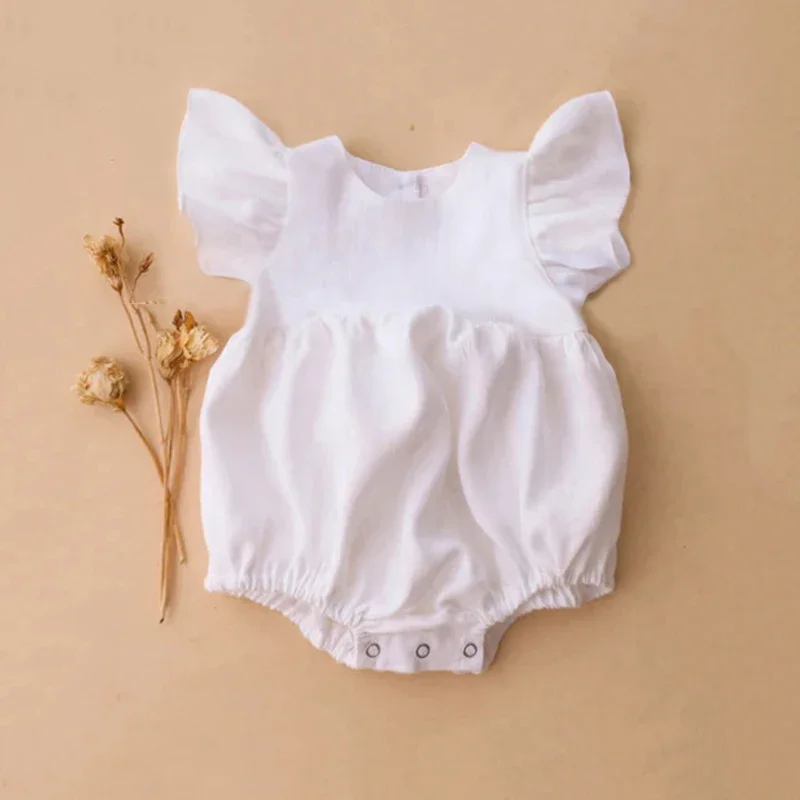 Baby Summer Linen Sleeveless Jumpsuit - 0-24m Leinen Baumwolle Neugeborene Mädchen Kleidung