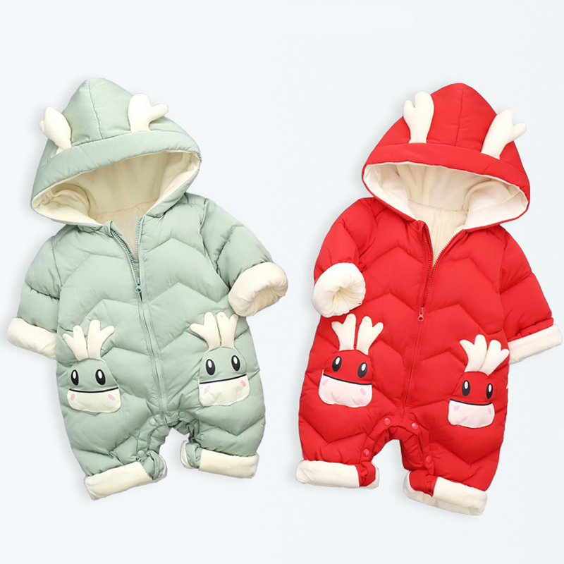 Cotton Baby Onesies Zipper - 1-3y Säugling dicken Samt Stram pler