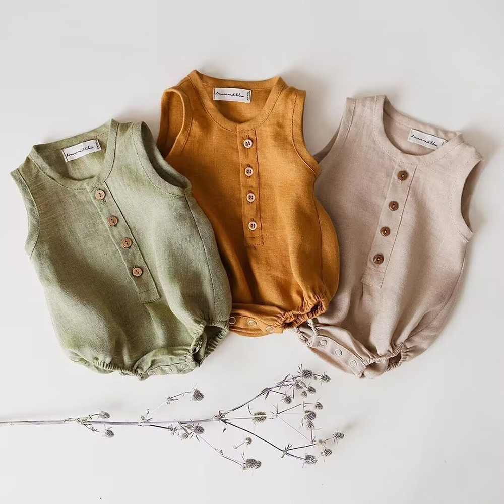 Baby Summer Linen Sleeveless Jumpsuit - Strampler für Neugeborene, Jungen, Leinen, Baumwolle,