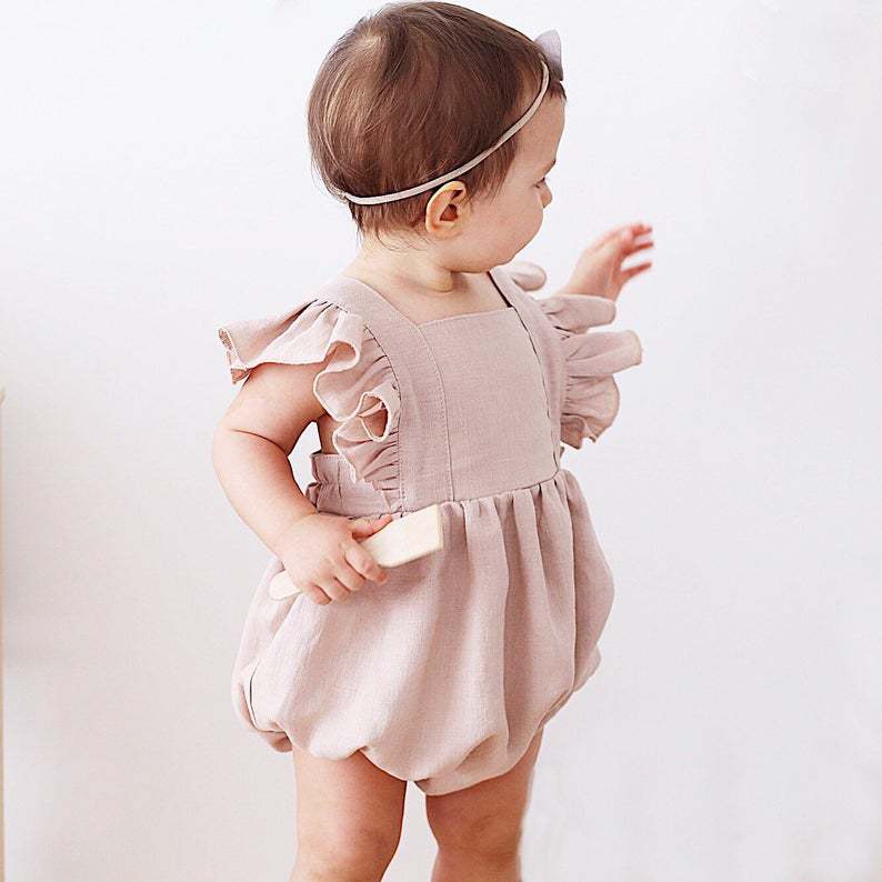 Baby Summer Linen Sleeveless Jumpsuit - Baby Mädchen Strampler Sommer Einfarbig Baumwolle