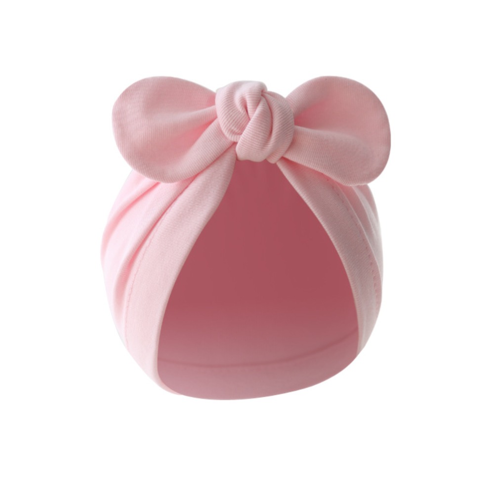 Infant Beanie Hat With Ears - Niedliche Blumen-Knoten-Mütze aus Baumwolle, weiche Hasenohren,