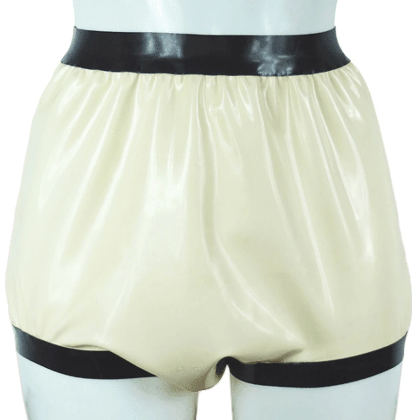 Diapering - Transparente und schwarze sexy Latex-Windelshorts, Gummi-Boyshorts,