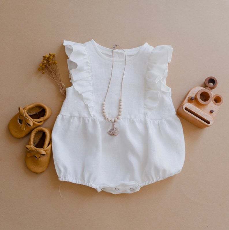 Sommer Neugeborenen Baby Mädch – Baby Summer Linen Sleeveless Jumpsuit Bewertung und Preis
