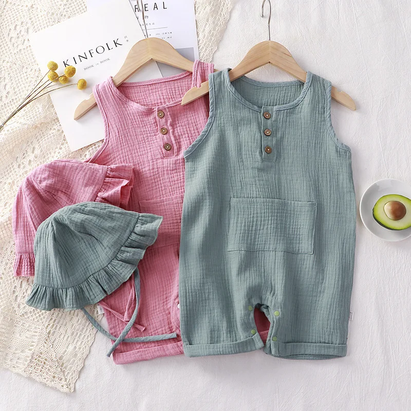 2 Teile/satz Baby Sommer Kleid – Baby Summer Linen Sleeveless Jumpsuit Bewertung und Preis